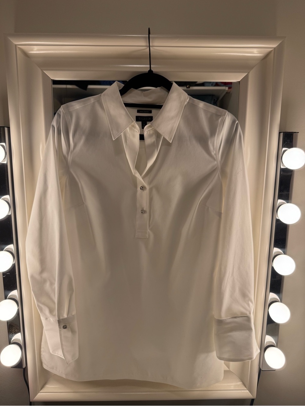 Talbot’s White Long-Sleeve Polo Shirt with Spread Collar